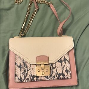 Aldo Blush and Ivory Snake Print Crossbody Bag